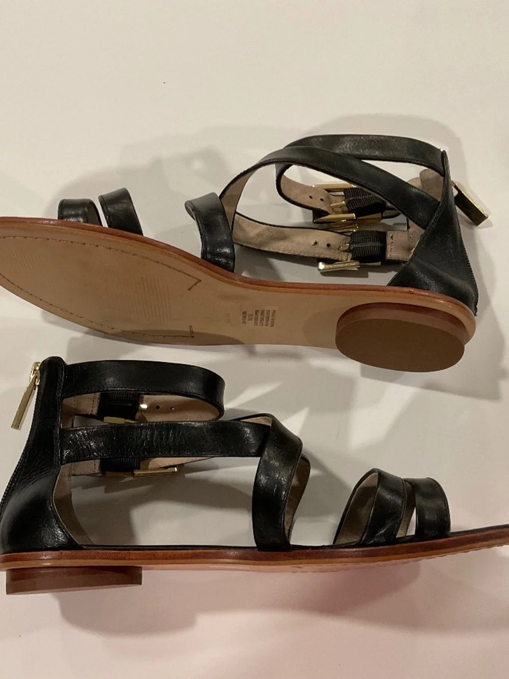 LOUISE ET CIE Lo Carlina Black Double Strap Flat Leather Sandal Size 8